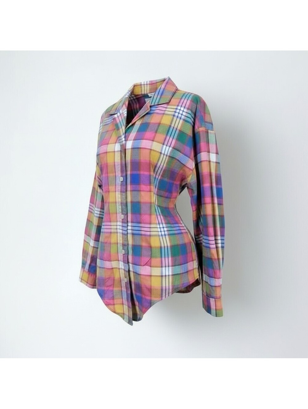 BiBi Women's Small Multicolor Plaid Long Sleeve Retro Button-Up 100% Cotton